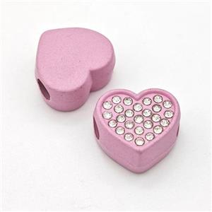 Pink Resin Heart Beads Micro Pave Rhinestone Large Hole, approx 15mm, 3mm hole [FD16005]
