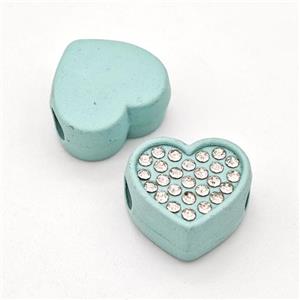 Green Resin Heart Beads Micro Pave Rhinestone Large Hole, approx 15mm, 3mm hole [FD16007]