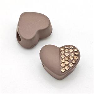 Coffee Resin Heart Beads Micro Pave Rhinestone Large Hole, approx 16.5mm, 3mm hole [FD16009]