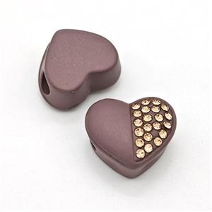 Chocolate Resin Heart Beads Micro Pave Rhinestone Large Hole, approx 16.5mm, 3mm hole [FD16010]