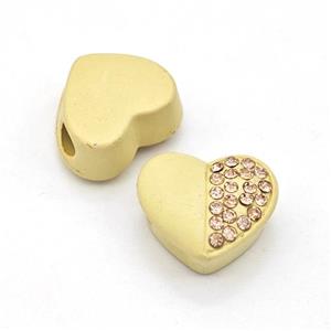 Gold Resin Heart Beads Micro Pave Rhinestone Large Hole, approx 16.5mm, 3mm hole [FD16011]