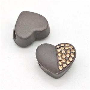 Darkgray Resin Heart Beads Micro Pave Rhinestone Large Hole, approx 16.5mm, 3mm hole [FD16012]