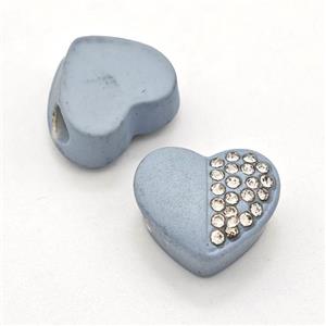 Bluegray Resin Heart Beads Micro Pave Rhinestone Large Hole, approx 16.5mm, 3mm hole [FD16013]