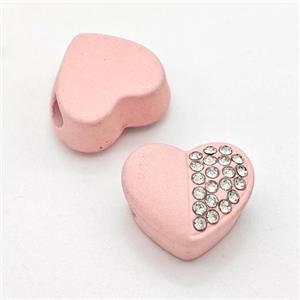 Pink Resin Heart Beads Micro Pave Rhinestone Large Hole, approx 16.5mm, 3mm hole [FD16014]