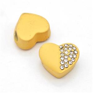 Golden Resin Heart Beads Micro Pave Rhinestone Large Hole, approx 16.5mm, 3mm hole [FD16016]