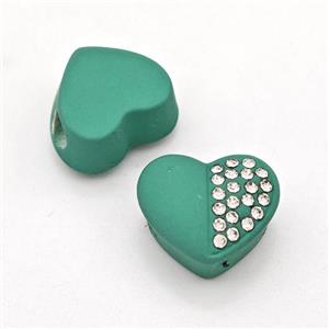 Green Resin Heart Beads Micro Pave Rhinestone Large Hole, approx 16.5mm, 3mm hole [FD16017]