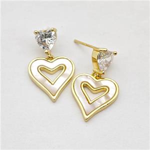 Copper Heart Stud Earrings Pave Shell Gold Plated, approx 8mm, 15mm [FD16025]