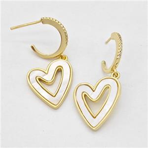 Copper Heart Stud Earrings Pave Shell Gold Plated, approx 17-19mm, 15mm dia [FD16026]