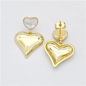 Copper Heart Stud Earrings Pave Shell Gold Plated, approx 9.5mm, 18.5mm [FD16027]