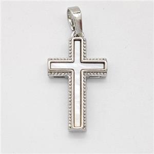 Copper Cross Pendant Pave Shell Platinum Plated, approx 13-20mm [FD16030]