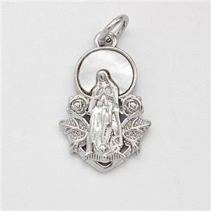 Jesus Charms Copper Pendant Pave Shell Platinum Plated, approx 11.5-16mm [FD16032]