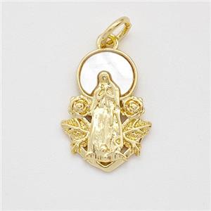 Jesus Charms Copper Pendant Pave Shell Gold Plated, approx 11.5-16mm [FD16033]