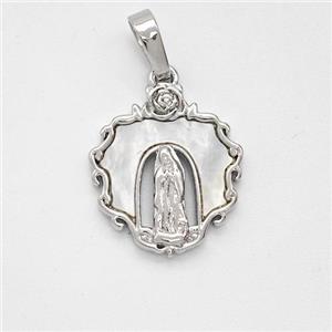 Jesus Charms Copper Pendant Pave Shell Platinum Plated, approx 15mm [FD16036]