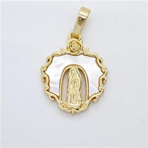 Jesus Charms Copper Pendant Pave Shell Gold Plated, approx 15mm [FD16037]