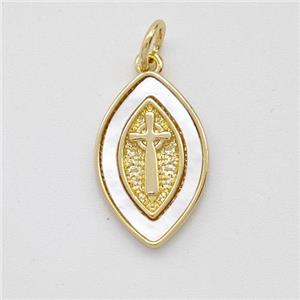 Cross Charms Copper Eye Pendant Pave Shell Gold Plated, approx 10-16mm [FD16039]
