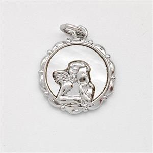 Copper Angel Pendant Pave Shell Platinum Plated, approx 15mm [FD16040]