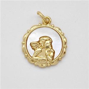 Copper Angel Pendant Pave Shell Gold Plated, approx 15mm [FD16041]