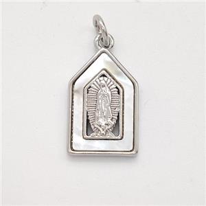 Virgin Mary Charms Copper Pendant Pave Shell Platinum Plated, approx 10-16mm [FD16042]