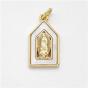 Virgin Mary Charms Copper Pendant Pave Shell Gold Plated, approx 10-16mm [FD16043]