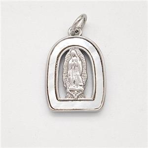 Virgin Mary Charms Copper Pendant Pave Shell Platinum Plated, approx 12-16mm [FD16044]