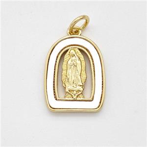 Virgin Mary Charms Copper Pendant Pave Shell Gold Plated, approx 12-16mm [FD16045]