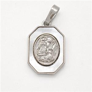 Virgin Mary Charms Copper Pendant Pave Shell Platinum Plated, approx 12-16mm [FD16046]
