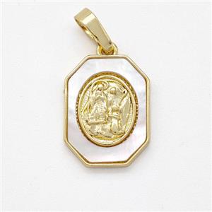 Virgin Mary Charms Copper Pendant Pave Shell Gold Plated, approx 12-16mm [FD16047]