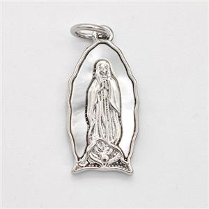 Jesus Charms Copper Pendant Pave Shell Platinum Plated, approx 9-17mm [FD16048]