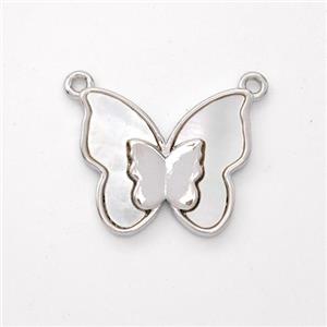 Copper Butterfly Pendant Pave Shell 2loops Platinum Plated, approx 14-16mm [FD16050]