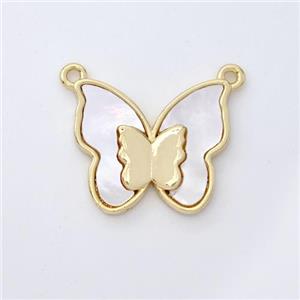 Copper Butterfly Pendant Pave Shell 2loops Gold Plated, approx 14-16mm [FD16051]