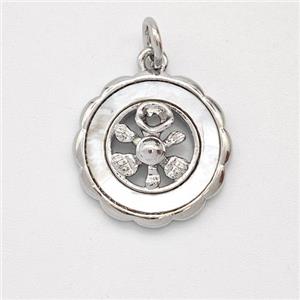 Copper Flower Pendant Pave Shell Platinum Plated, approx 15mm [FD16052]