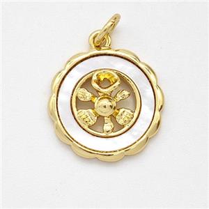 Copper Flower Pendant Pave Shell Gold Plated, approx 15mm [FD16053]
