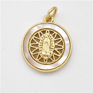 Virgin Mary Charms Copper Pendant Pave Shell Gold Plated, approx 15mm [FD16054]