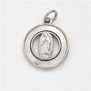 Virgin Mary Charms Copper Pendant Pave Shell Platinum Plated, approx 14mm [FD16055]