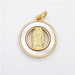 Virgin Mary Charms Copper Pendant Pave Shell Gold Plated, approx 14mm [FD16056]