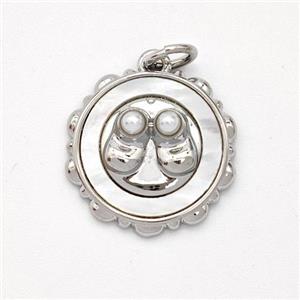 Copper Circle Pendant Pave Shell Platinum Plated, approx 16mm [FD16057]