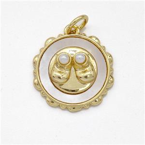 Copper Circle Pendant Pave Shell Gold Plated, approx 16mm [FD16058]