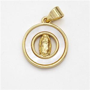 Virgin Mary Charms Copper Pendant Pave Shell Gold Plated, approx 15mm [FD16059]