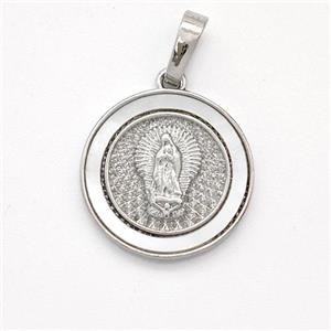 Virgin Mary Charms Copper Pendant Pave Shell Platinum Plated, approx 16mm [FD16060]