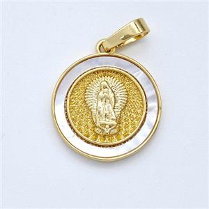 Virgin Mary Charms Copper Pendant Pave Shell Gold Plated, approx 16mm [FD16061]