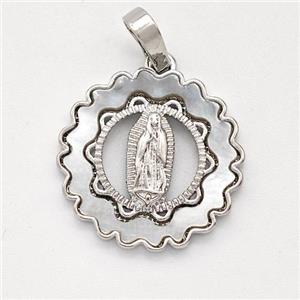 Virgin Mary Charms Copper Pendant Pave Shell Platinum Plated, approx 18mm [FD16062]
