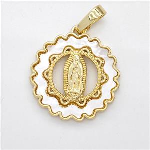 Virgin Mary Charms Copper Pendant Pave Shell Gold Plated, approx 18mm [FD16063]