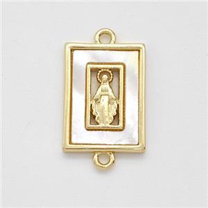 Virgin Mary Charms Copper Rectangle Connector Pave Shell Gold Plated, approx 11-15mm [FD16064]
