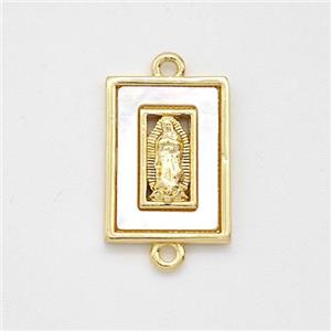 Virgin Mary Charms Copper Rectangle Connector Pave Shell Gold Plated, approx 11-15mm [FD16065]