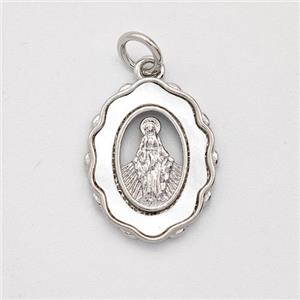 Virgin Mary Charms Copper Pendant Pave Shell Platinum Plated, approx 13-15mm [FD16066]