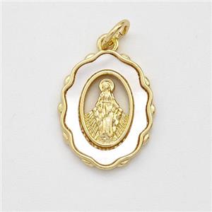 Virgin Mary Charms Copper Pendant Pave Shell Gold Plated, approx 13-15mm [FD16067]
