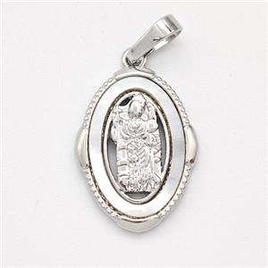 Saint Jude Charms Copper Pendant Pave Shell Platinum Plated, approx 14-18mm [FD16068]