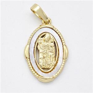 Saint Jude Charms Copper Pendant Pave Shell Gold Plated, approx 14-18mm [FD16069]
