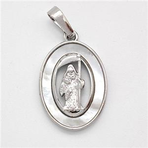 Saint Jude Charms Copper Pendant Pave Shell Platinum Plated, approx 13.5-18mm [FD16070]