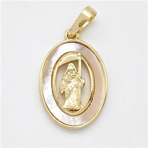 Saint Jude Charms Copper Pendant Pave Shell Gold Plated, approx 13.5-18mm [FD16071]